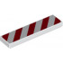 Tile 1 x 4 with Red and White Danger Stripes (White Corners) Pattern: {бял}