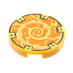 Tile, Round 2 x 2 with Bottom Stud Holder with Copper Spiral and Gold Electricity Pattern: {топло златист}