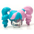 Minifigure, Hair Female Pigtails High Bouncy, Hole on Top with Bright Pink Hair on Left Side and Tie on Right Side Pattern: {умерено небесносин}