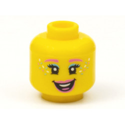Minifigure, Head Female Dark Pink Eyebrows and Lips, Medium Azure Eye Shadow and Sprinkles Pattern - Hollow Stud: {ярко жълт}