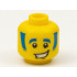 Minifigure, Head Blue Eyebrows and Sideburns with Lopsided Grin with Teeth Pattern - Hollow Stud: {ярко жълт}