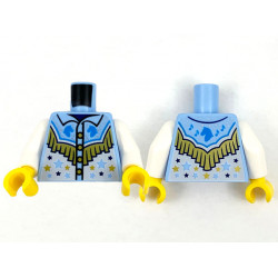 Torso Western Shirt Dark Azure Horse Heads, Gold Fringe, White Lower with Stars Pattern / White Arms / Yellow Hands: {светло кралско син}