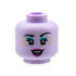 Minifigure, Head Female Black Eyebrows, Eyelashes, Dark Turquoise Eye Shadow, Gold Sparkles, Magenta Lips, Open Mouth Smile with Top Teeth and Tongue Pattern - Hollow Stud: {лавандулов}