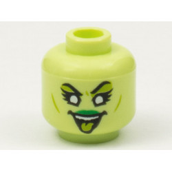 Minifigure, Head Alien Female Banshee with Green Lips, White Eyes, and Lime Tongue and Eye Shadow Pattern - Hollow Stud: {пролетно жълто-зелен}