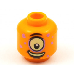 Minifigure, Head Alien Medium Lavender Spots, Large Yellowish Green Eye Cyclops Pattern - Hollow Stud: {ярко оранжев}