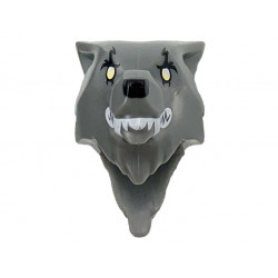 Minifigure, Head, Modified Wolf, Smooth Hair and Brow with Black Nose and Eyebrows, White Teeth and Fangs, Bright Light Yellow Eyes Pattern: {тъмно каменно сив}