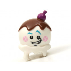 Minifigure, Head, Modified Ice Cream Scoop with Purple Cherry, Reddish Brown Topping, Medium Azure Eyebrows and Bright Pink Cheek Spirals Pattern: {бял}
