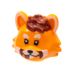 Minifigure, Head, Modified Cat with Dark Red Hair and Whiskers, White Markings on Ears and Muzzle and Red Tongue Pattern: {ярко оранжев}