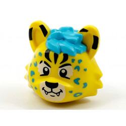 Minifigure, Head, Modified Cat with Medium Azure Hair and Rosettes, Black Markings, Eyes and Nose Pattern: {ярко жълт}