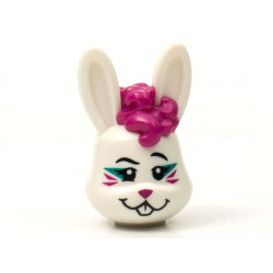 Minifigure, Head, Modified Bunny Rabbit with Magenta Curly Hair, Whiskers and Nose Pattern: {бял}