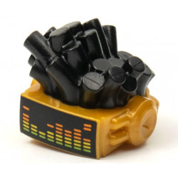 Minifigure, Hair Tubes/Cables and Pearl Gold Robot VR Visor Headset with Music Equalizer Pattern: {черен}
