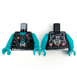 Torso Biker Vest, Coral and Silver Trim with Skull and Crossbones Pendant, White Shirt and Dark Turquoise Chest, Pirate Skull on Back Pattern / Dark Turquoise Arms / Dark Turquoise Hands: {черен}