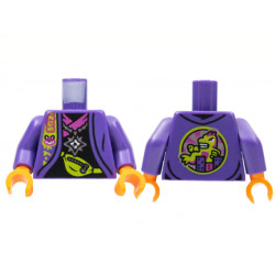 Torso Jacket Black Shirt with Magenta Hem, Silver Star Pendant, Lime Pouch with Zipper, Monster on Back Pattern / Dark Purple Arms / Orange Hands: {светло виолетов}
