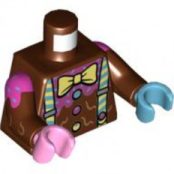Torso Bow Tie and Suspenders Pattern / Reddish Brown Arms with Topping and Sprinkles Pattern / Medium Azure Hand Left / Bright Pink Hand Right: {червеникаво-кафяв}