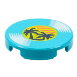 Tile, Round 2 x 2 with Bottom Stud Holder with LP Record, Palm Trees on Label Pattern: {умерено небесносин}