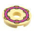 Tile, Round 2 x 2 with Hole with Magenta Ring with Dark Azure Filigree and Gold Jingles Pattern (Musical Instrument, Tambourine): {тухлено жълт}