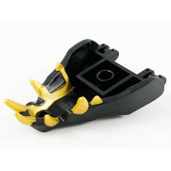 Dragon Head (Ninjago) Jaw with 2 Bar Handles on Back - Closed Ends with Gold Teeth Pattern: {черен}