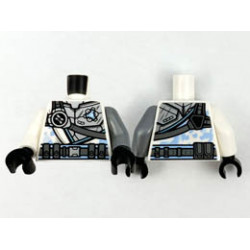 Torso Armor Silver with Ninjago Logogram Z, Dark Bluish Gray Strap and Utility Belt Pattern / Flat Silver Arm Left / White Arm Right / Black Hands : {бял}