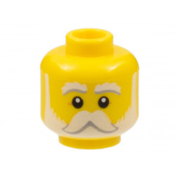 Minifigure, Head White Eyebrows, Moustache, and Beard, Medium Nougat Crow's Feet Pattern - Hollow Stud: {ярко жълт}