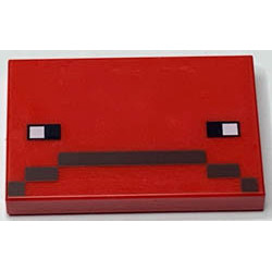 Tile 2 x 3 with Pixelated Black and White Eyes and Dark Brown Frown Pattern (Minecraft Strider Face): {ярко червен}