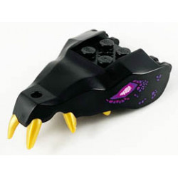 Dragon Head (Ninjago) Jaw with 2 Bar Handles on Back - Closed Ends with Gold Teeth, Magenta and Dark Purple Eyes and Scales Pattern : {черен}