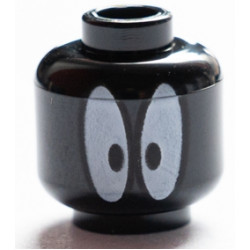 Minifigure, Head Alien with White Oval Eyes Pattern - Hollow Stud: {черен}
