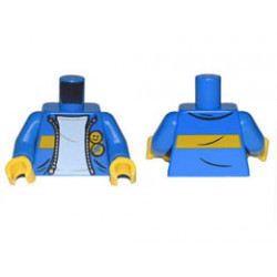 Torso Jacket with Gold Zipper, Yellow Stripe, Smiley Face and Lightning Bolt Buttons over White Shirt Pattern / Blue Arms / Yellow Hands : {ярко син}
