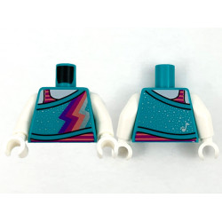 Torso Wrap with Dark Purple, Magenta, Coral, and Metallic Light Blue Lightning and Spots, White Neck and Magenta Tank Top Pattern / White Arms / White Hands: {ярко синьо-зелен}