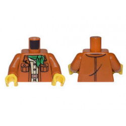Torso Jacket with 2 Pockets over Tan Shirt with Copper Buttons, Buckle and Green Bandana Pattern / Dark Orange Arms / Yellow Hands: {тъмно оранжев}