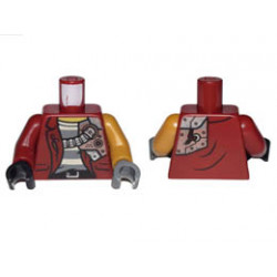 Torso Jacket with Mechanical Shoulder Plate Armor Pattern / Pearl Gold Arm Left / Dark Red Arm Right / Dark Bluish Gray Hand Left / Black Hand Right : {нов тъмно червен}