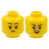 Minifigure, Head Dual Sided Child Female Black Eyebrows, Peach Lips, Lopsided Grin / Open Smile with Teeth Pattern - Hollow Stud: {ярко жълт}