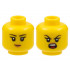 Minifigure, Head Dual Sided Female, Black Eyebrows, Peach Nougat Lips, Grin / Roaring Pattern - Hollow Stud: {ярко жълт}