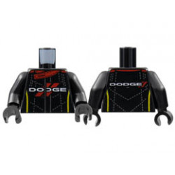 Torso Red Collar and Diagonal Lines, Silver Dotted Stitching, White DODGE, Yellow Side Stripes Pattern / Black Hands / Black Arms: {черен}