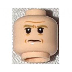 Minifigure, Head Dark Tan Thick Eyebrows, Nougat Forehead Line and Wrinkles, White Pupils, Frown Pattern - Hollow Stud: {светло нуга}