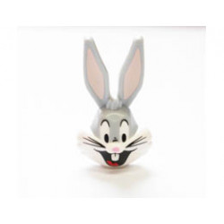 Minifigure, Head, Modified Looney Tunes Bugs Bunny with White Face and Black Whiskers Pattern: {умерено каменно сив}