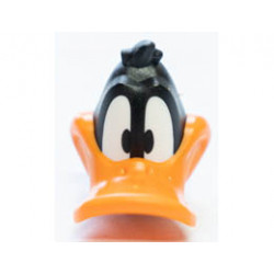 Minifigure, Head, Modified Looney Tunes Daffy Duck with Orange Beak and White Neck Pattern: {черен}