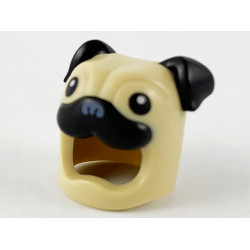 Minifigure, Headgear Head Cover, Costume Pug Dog with Black Ears, Eyes and Muzzle Pattern: {тухлено жълт}