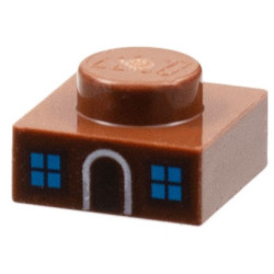 Plate 1 x 1 with Medium Azure Window Panes and White Doorframe Pattern (Gingerbread House): {червеникаво-кафяв}