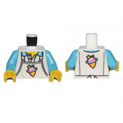 Torso Apron with Ice Planet Ice Cream Shop Logo over Collared Shirt Pattern / Medium Azure Arms / Yellow Hands: {бял}