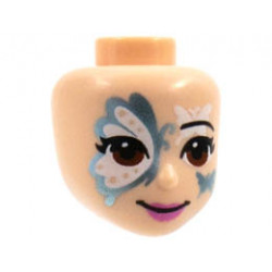 Mini Doll, Head Friends with Black Eyebrow, Metallic Blue and White Butterfly Face Paint, Reddish Brown Eyes, Dark Pink Lips Pattern : {светло нуга}