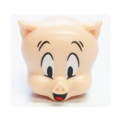 Minifigure, Head, Modified Looney Tunes Porky Pig with Red Tongue, Black Raised Eyebrows and Pupils Pattern: {светло нуга}