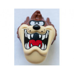 Minifigure, Head, Modified Looney Tunes Taz with Red Tongue, Tan Face and White Teeth Pattern: {червеникаво-кафяв}