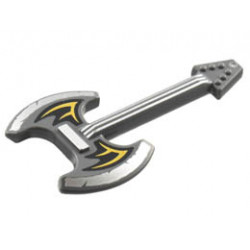 Minifigure, Utensil Musical Instrument, Guitar Electric Axe with Silver Blades and Strings, Black and Gold Bat Wings Pattern: {тъмно каменно сив}