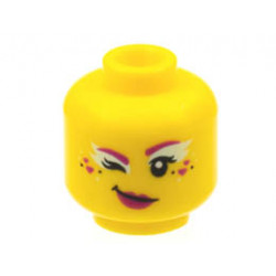 Minifigure, Head Female Magenta Eyebrows, Hearts, and Lips, Light Aqua Eye Shadow, Right Winking Pattern - Hollow Stud: {ярко жълт}