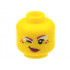 Minifigure, Head Female Magenta Eyebrows, Hearts, and Lips, Light Aqua Eye Shadow, Right Winking Pattern - Hollow Stud: {ярко жълт}