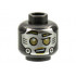 Minifigure, Head Alien Robot with Silver Face, Screws on Cheeks, and Gold Eyes, Eyebrows, and Lips Pattern - Hollow Stud: {титаниево метален}