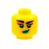 Minifigure, Head Female Black Eyebrows, Coral Eye Shadow, Smirk with Dark Turquoise Lips Pattern - Hollow Stud: {ярко жълт}
