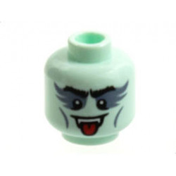 Minifigure, Head Black Eyebrows, Dark Bluish Gray Eye Shadow and Cheek Lines, Fangs, Open Mouth with Tongue Pattern - Hollow Stud: {аквамарин}