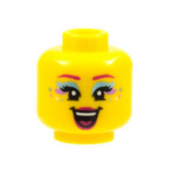 Minifigure, Head Female Magenta Eyebrows, Metallic L Blue and Medium Lavender Eye Shadow, Spots, Magenta Lips, Singing Open Mouth Pattern - Hollow Stud : {ярко жълт}