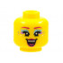 Minifigure, Head Female Magenta Eyebrows, Metallic L Blue and Medium Lavender Eye Shadow, Spots, Magenta Lips, Singing Open Mouth Pattern - Hollow Stud : {ярко жълт}